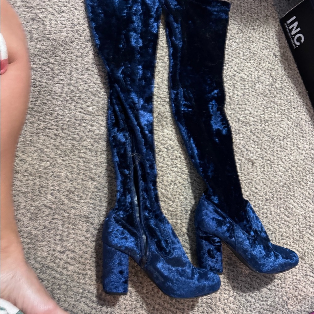 Elegant Blue Velvet Women's over the knee boots